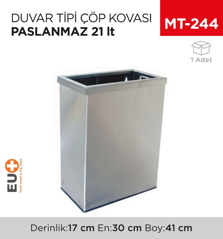 Duvar Tipi Çöp Kovası 21 Lt Paslanmaz (1226) - Koli:1 Adet