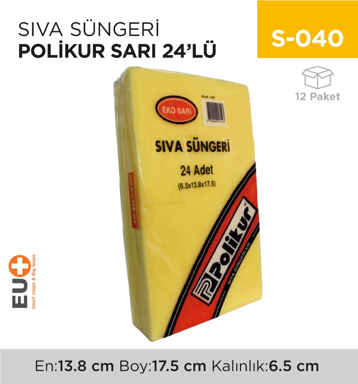 Sıva Süngeri Polikur Sarı 24'Lü (143) - Koli:12 Adet