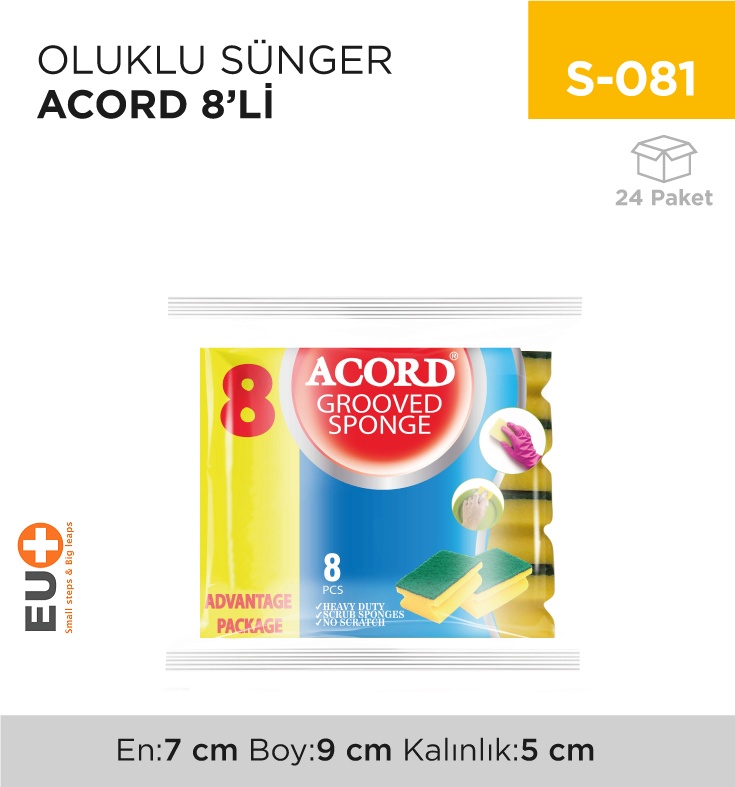 +Oluklu Sünger Acord 8'Li