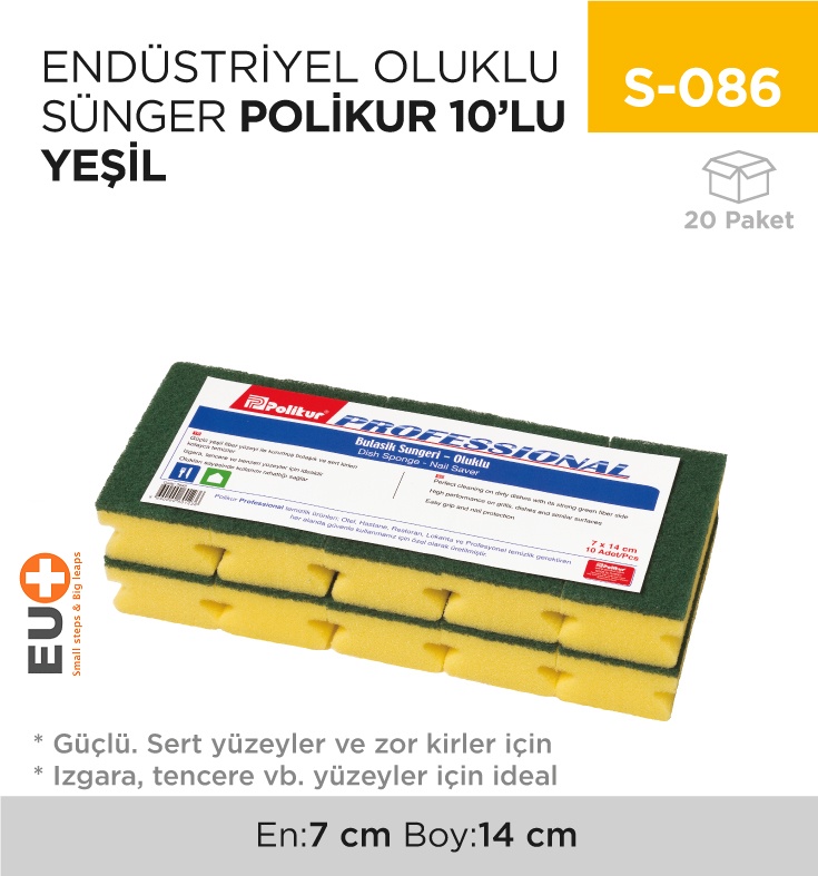 Endüstriyel Oluklu Sünger Polikur 10'Lu Yeşil (2649)