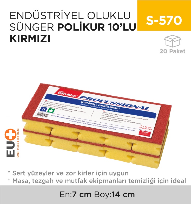 Endüstriyel Oluklu Sünger Polikur 10'Lu Kırmızı(2697)