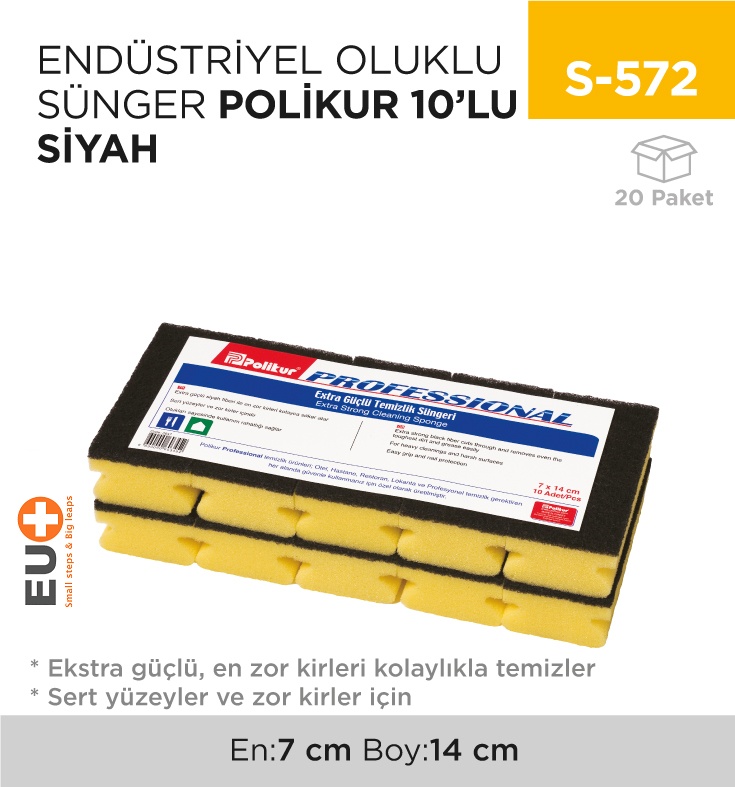 Endüstriyel Oluklu Sünger Polikur 10'Lu Siyah(2647)