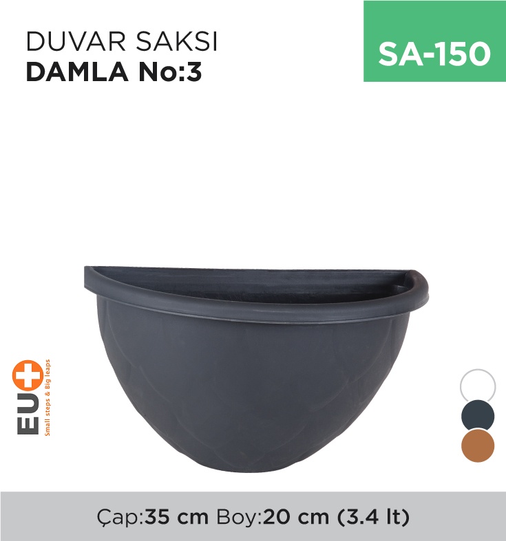 Duvar Saksı Damla No:3 (3.4 Lt) - Koli:40 Adet