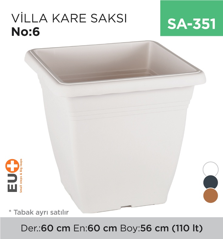 Villa Kare Saksı No:6 Tabaksız (110 Lt) (Vks6)