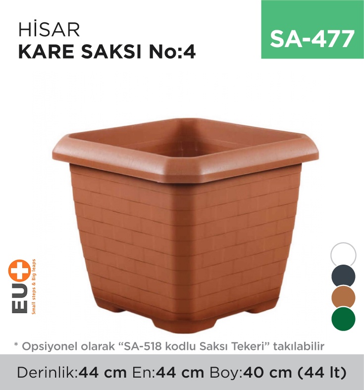 Hisar Kare Saksı No:4 Tabaksız (44 Lt) (Hk04)