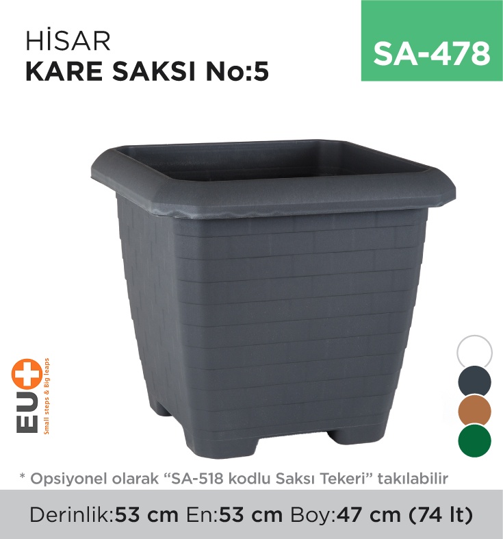 Hisar Kare Saksı No:5 Tabaksız (74 Lt) (Hk05)