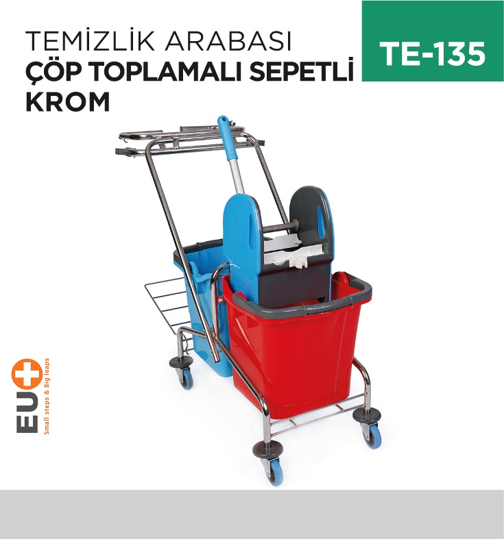 Temizlik Arabası Krom Çöp Toplamalı Sepetli (Ck760)