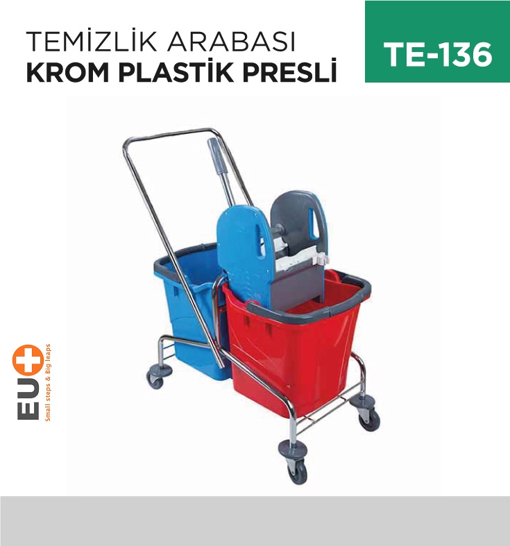 Temizlik Arabası Krom Plastik Presli (Ck753)