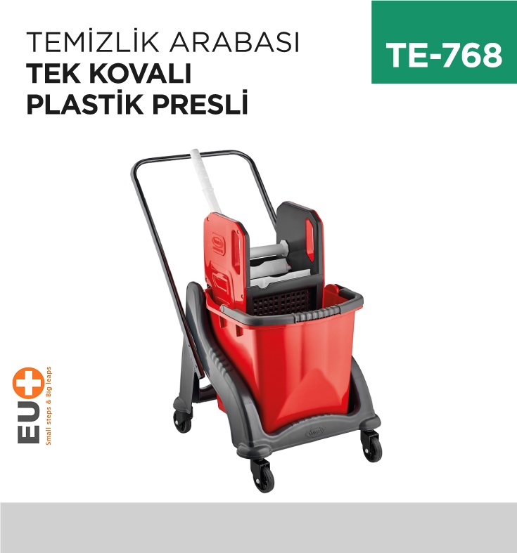 Temizlik Arabası Tek Kovalı Plastik Presli - Koli:1 Adet