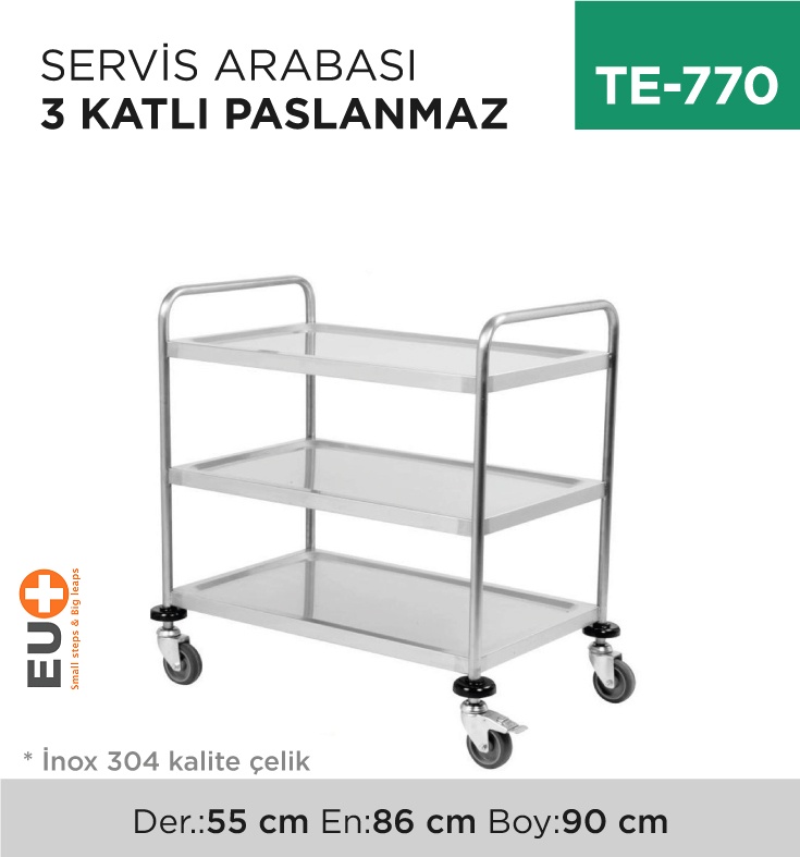 Servis Arabası 3 Katlı Paslanmaz (7539) - Koli:1 Adet