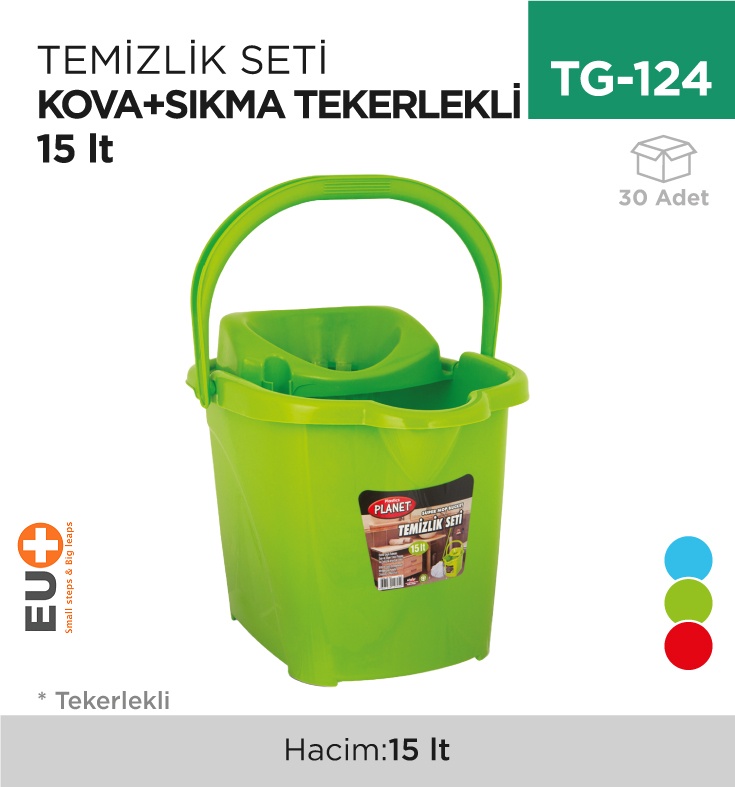 Temizlik Seti Kova+Sıkma Tekerlekli 15 Lt Orj. (Up 605) - Koli:30 Adet