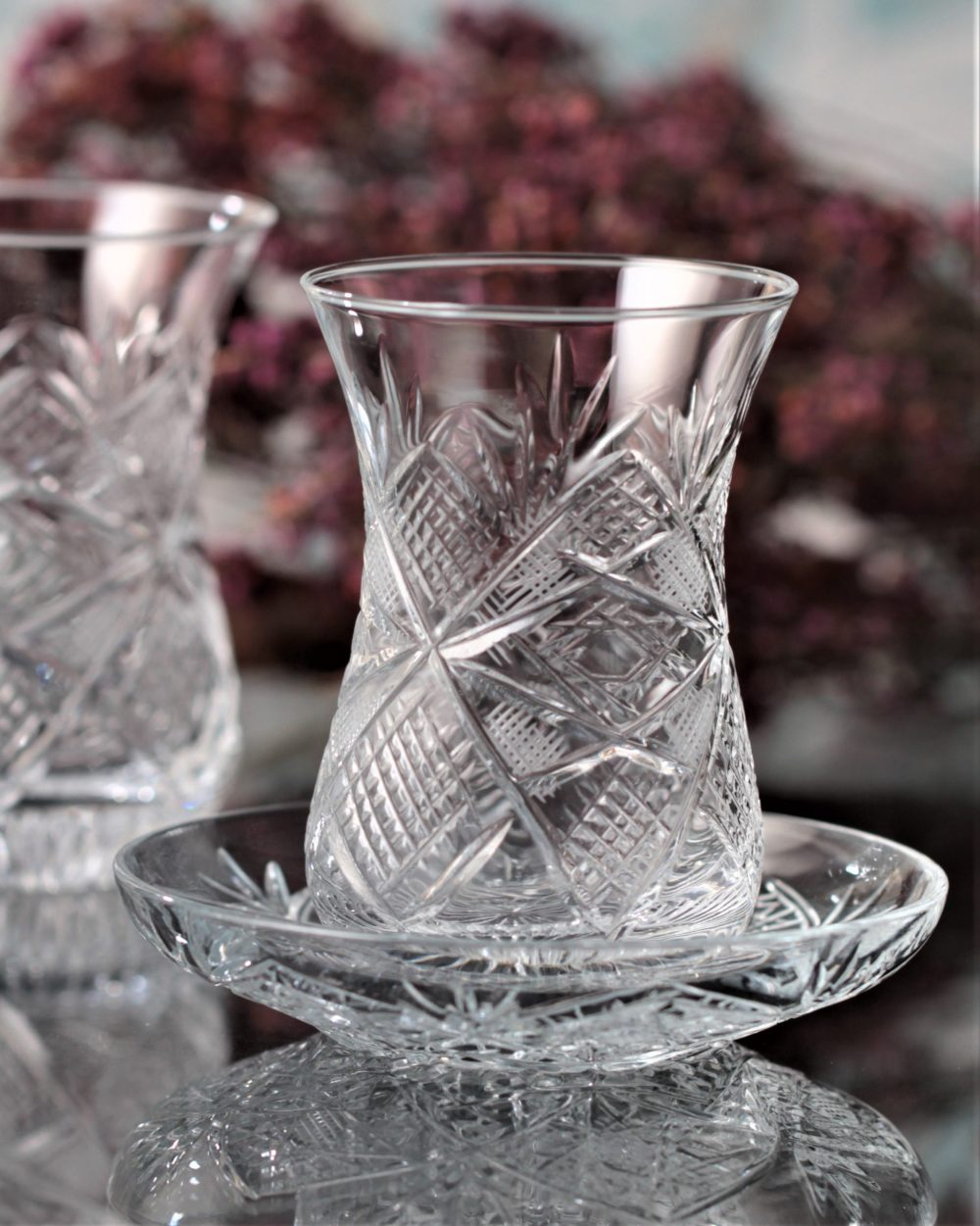 Paşabahçe Ajda Boy Cam Dekor Kristal Çay Bardağı + Çay Tabağı (Set:6Adet) - guzeltedarik.com