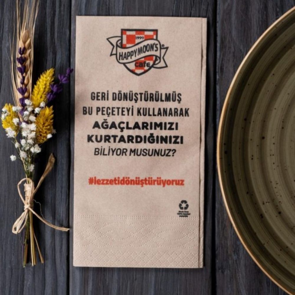 40*40 cm 1/8 Katlama Logo Baskılı Kraft Peçete - Çift Katlı